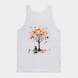 Girl Under Tree With Autumn Leaves  Confetti Tank Top